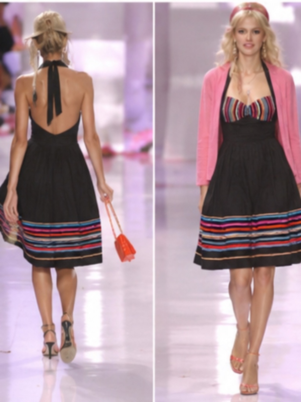 Vintage Y2K Betsey Johnson Striped Halter Dress Black Multicolor Size 6 - Picture 3 of 12